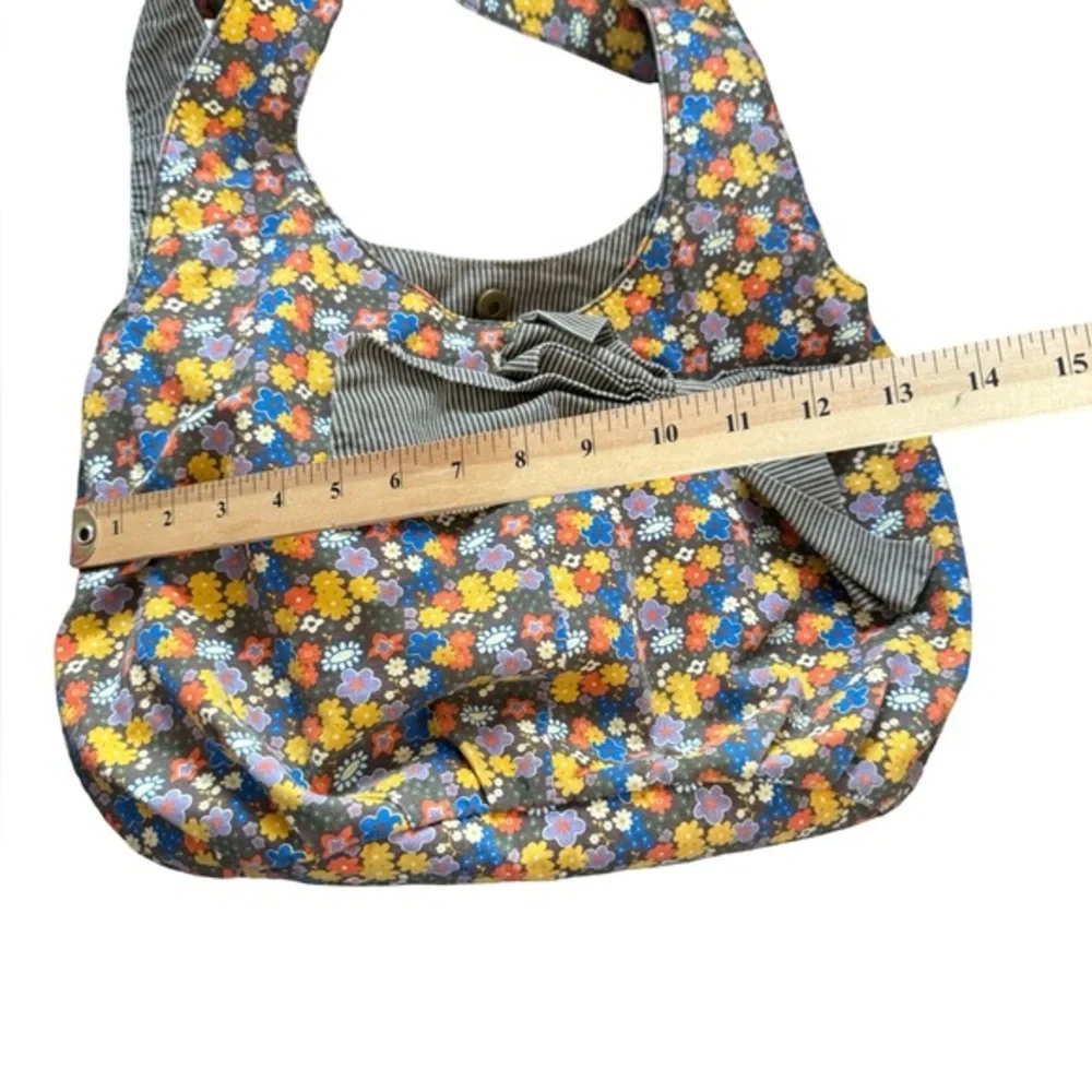 Y2K Unionbay large‎ fabric hobo tote with accent bow brown-multicolored